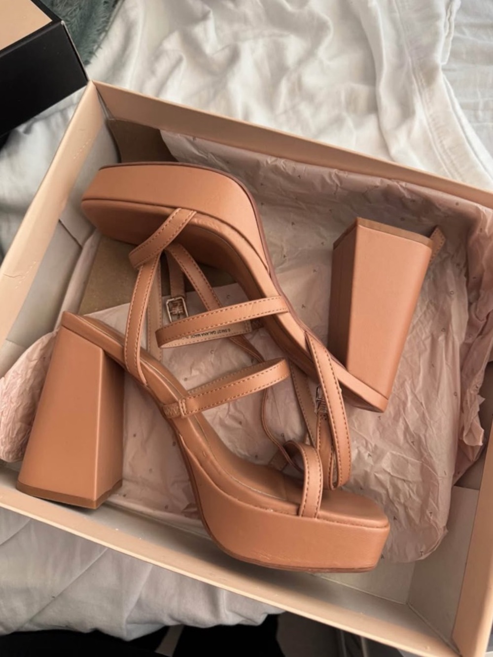 Platform Block Heel Sandals in Tan BCBG